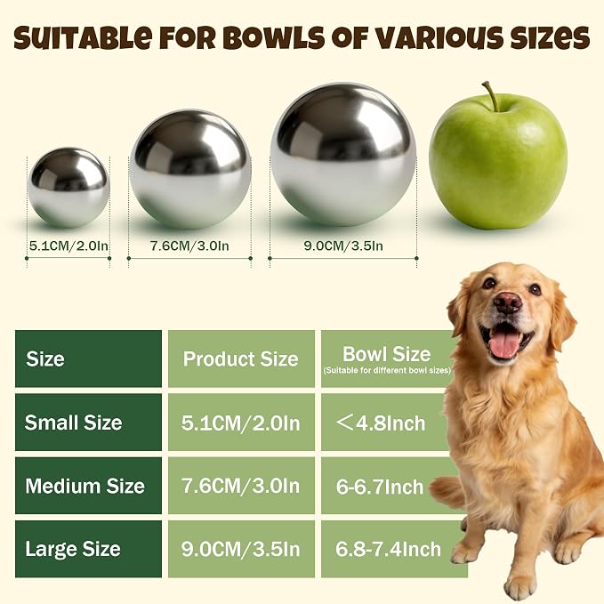 Dog Slow Feeder Ball, Dog Slow Feeders, Stainless Steel, Pet Slow Feeding Promotes Good Eating Habits, Small, Silver Tone