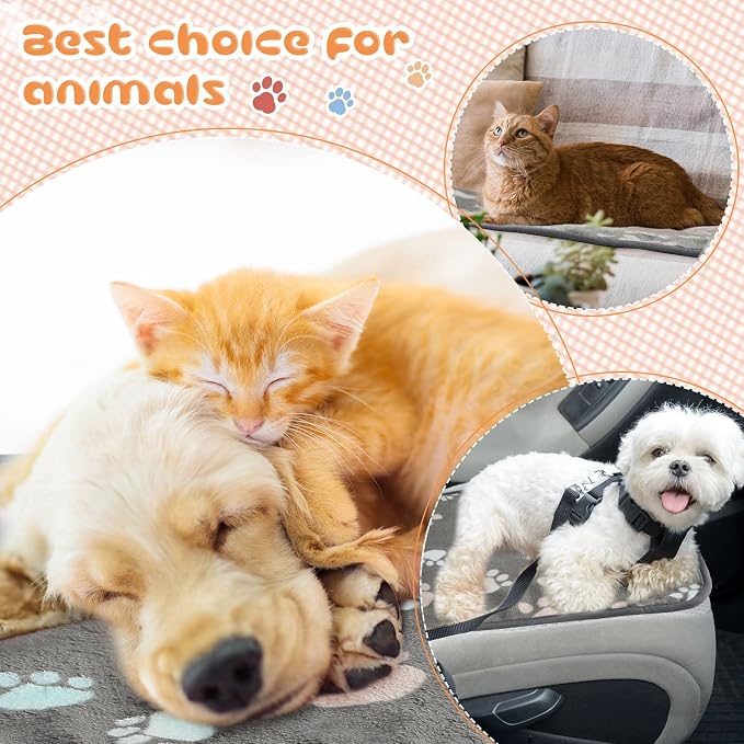 Tatuo 4 Pack Fleece Dog Blankets for Puppy Cats Multi-Size Sleep Mat for Pet Guinea Pig Soft Washable Warm Crate Bed Puppy Teething Toys Print Pattern Blanket Indoor(Dark Gray,41 x 30 Inch,Paw)
