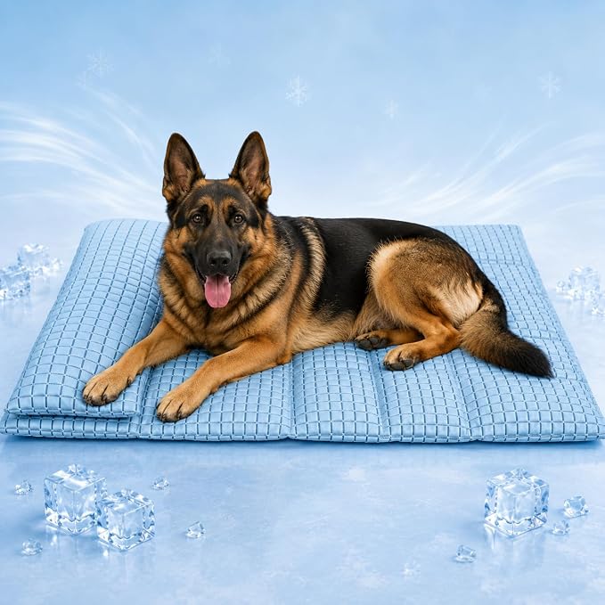 GOLOPET Large Dog Cooling Mat with Pillow, 36x24in | Polymer Ice Silk Fabric,Upgrade The Heat Dissipation Structure,Soft PP Cotton Filling Material