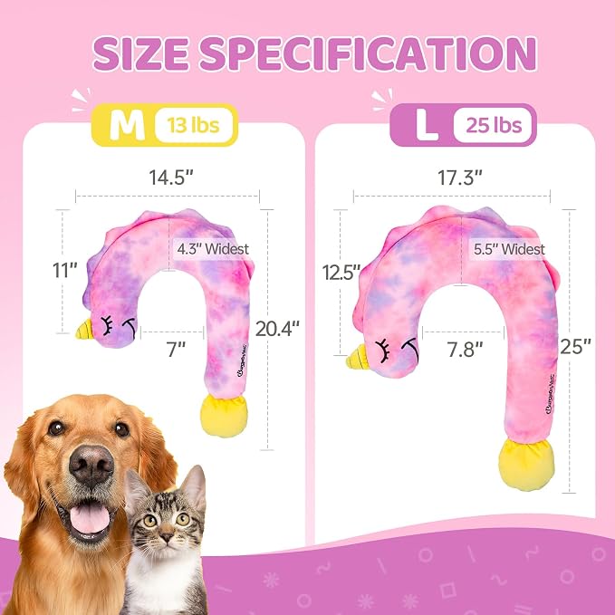 BurgeonNest Small Dog Calming Pillow for Dogs and Cats, Fluffy Soft Colorful Sleep Bolster Cozy Pet Bed Pillow, Great Present for Senior Pup Puppy Kitten, Washable, L