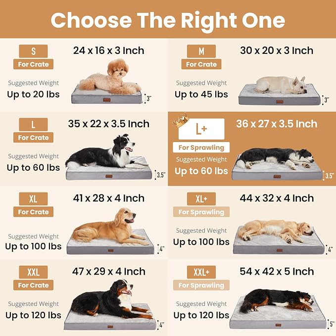 OhGeni Orthopedic Waterproof Dog Bed for Medium Large Dogs, Machine-Washable Removable Cover in Easy-Clean Fabric, Reversible Memory Foam & Easy-Carry Handle, Wider and Larger, 36 inch (Brown)