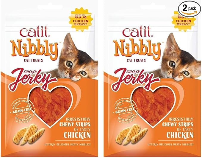 Catit Nibbly Jerky Cat Treats, Chicken Recipe - Grain-Free Cat Treat White 1.06 Ounce (Pack of 2)