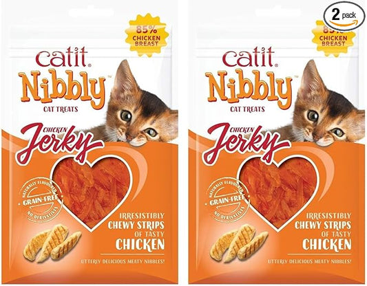 Catit Nibbly Jerky Cat Treats, Chicken Recipe - Grain-Free Cat Treat White 1.06 Ounce (Pack of 2)