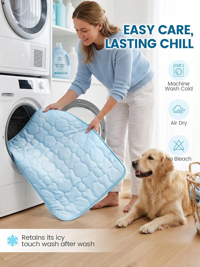 Mora Pets Dog Cooling Mat Pet Cooling Pad for Large Dogs & Cats Q-Max>0.5, Breathable Washable Self Cool Dog Mat for Indoor Floors, Crate, Sofa & Outdoor Use, Non Gel Summer Ice Silk Cold Pad L 41x28