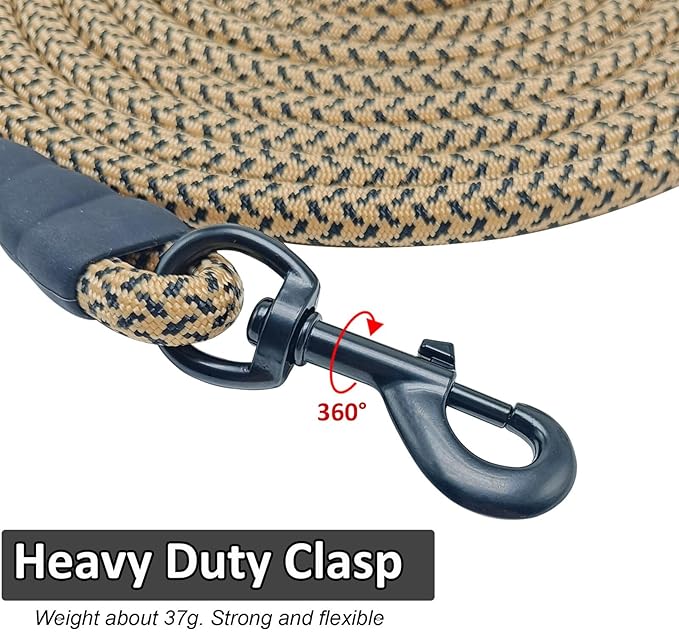 MayPaw 15FT Rope Dog Leash, Long Dog Lead 6/8/10/15/20FT Nylon Pet Leash, Soft Padded Handle Thick Lead Leashes for Large Medium Dogs (Brown, 1/2" * 15')