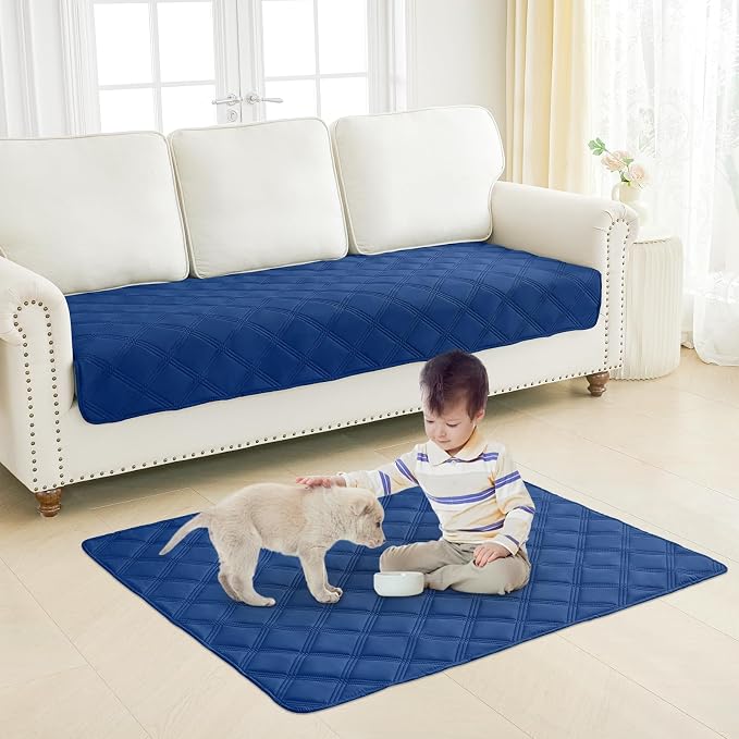 Smiry Waterproof Dog Bed Cover Blanket 30x82, Soft Reversible Pet Blanket, Washable Leakproof Cats Dogs Couch Cover for Sofa, Couch, Furniture, Lattice, Navy/Blue