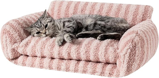 Hollypet Cat Bed Fluffy Plush Multifunctional Double-Layer Machine Washable Soft Warming Kitty Pet Couch Orthopedic Nest Beds for Small Cats Kitten and Dogs up to 13lbs, Pink(21x15x8 inch)