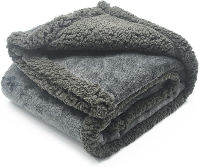 SORKUT Waterproof Dog Blanket for Small Dogs,Soft Pee Proof Puppy Blanket Reversible Calming Sherpa Fleece Furniture Protector Cover for Dogs Cats,Dark Gray-Small(40"x28")