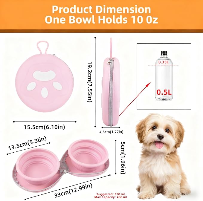 Zegcohjave Collapsible Dog Bowls,Travel Dog Bowl, Dog Water Bowl,Cat Bowl,Portable Pet Bowl, Suitable for Travel, Camping, and Hiking(Pink)