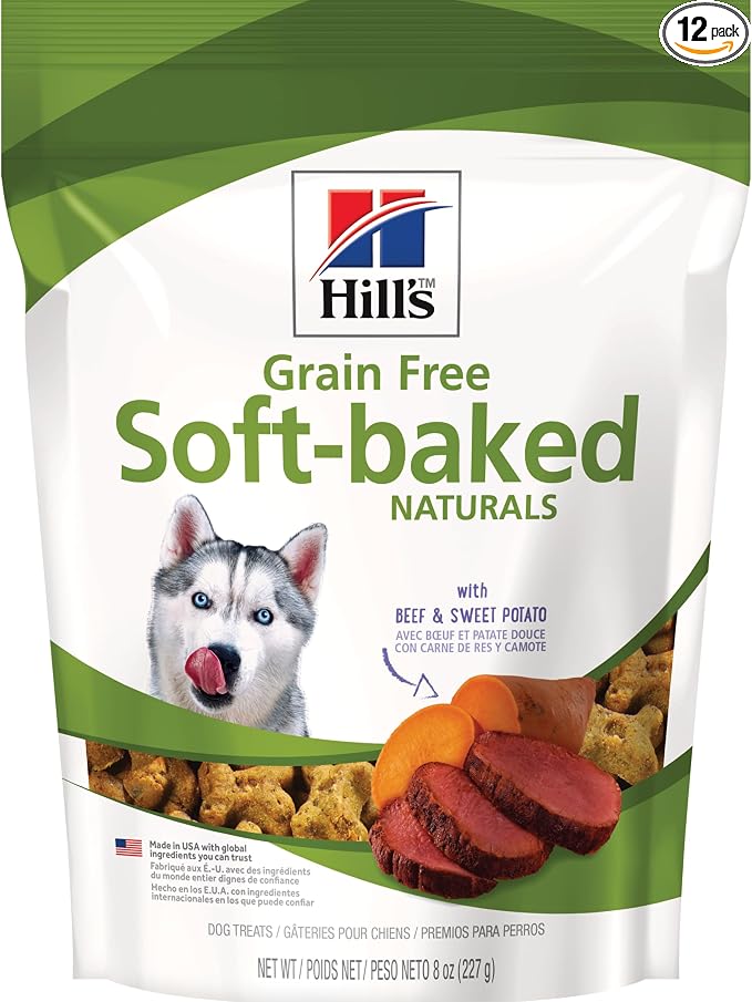 Hill's Grain Free Soft-Baked Naturals Dog Treats, Beef & Sweet Potato, 8 oz. Bag (Pack of 12)