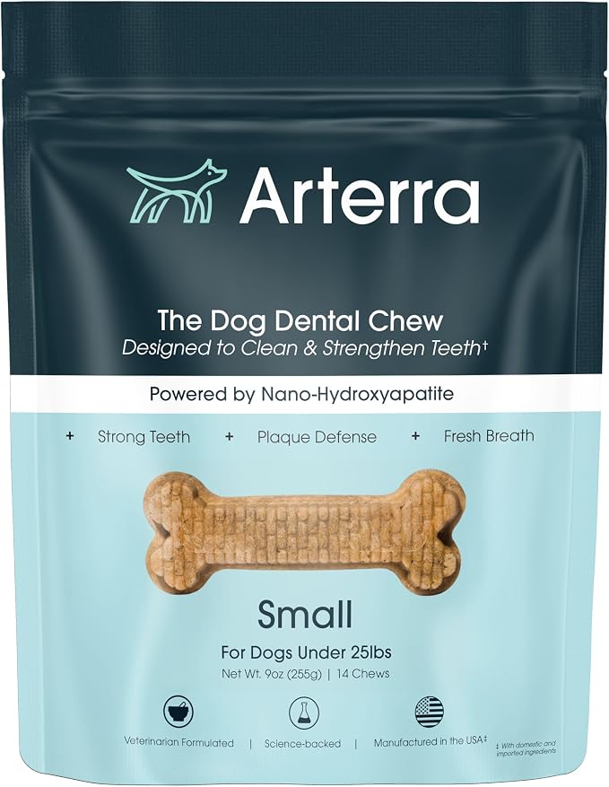 Arterra Pet Science Dog Dental Chews with Nano-Hydroxyapatite Next-Generation Daily Chews for Stronger Teeth, Fresh Breath (Small Dog, 14 Count (Pack of 1))