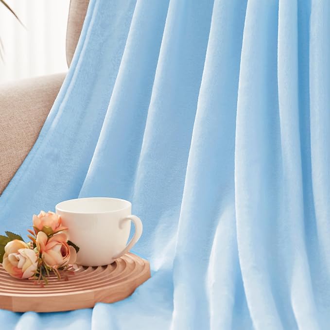 Exclusivo Mezcla Fleece Throw XL Blanket for Couch, Sofa, Super Soft and Warm Ice Blue Blankets, All Season, Cozy, Plush, Lightweight, 50x70 Inches