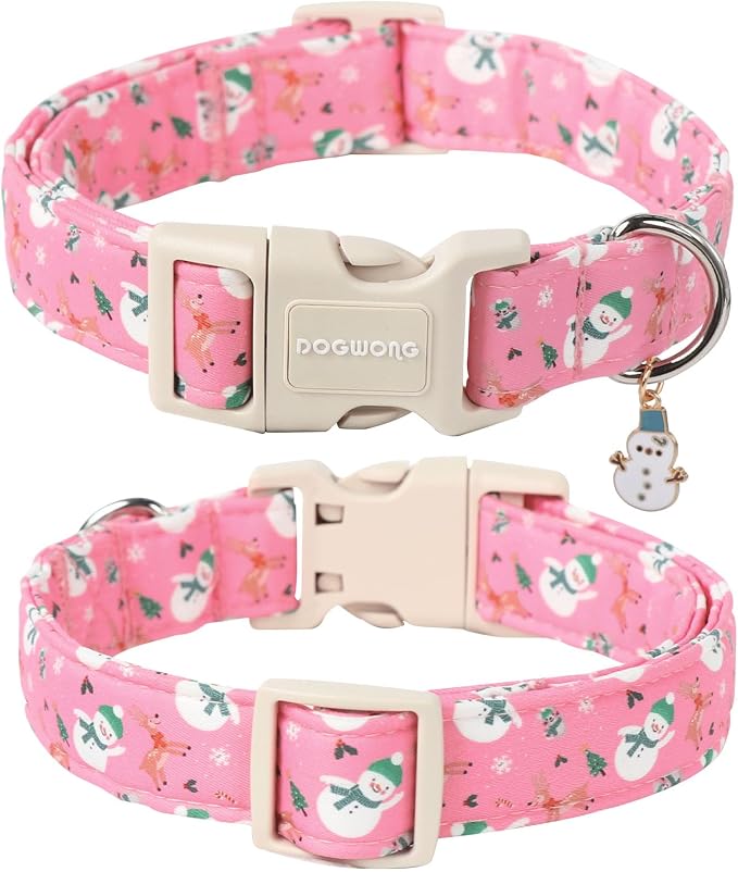 DOGWONG Christmas Snowman Dog Collar- Cute Designer Christmas Blue Dog Collars Adjustable Christmas Deer Dog Collars for Small Medium Large Dogs L