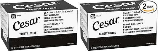 Cesar Home Delights & Classic Loaf in Sauce,Adult Wet Dog Food,Variety Pack,Wet Food for Dogs,3.5 oz Tray,36 Count (Pack of 2)