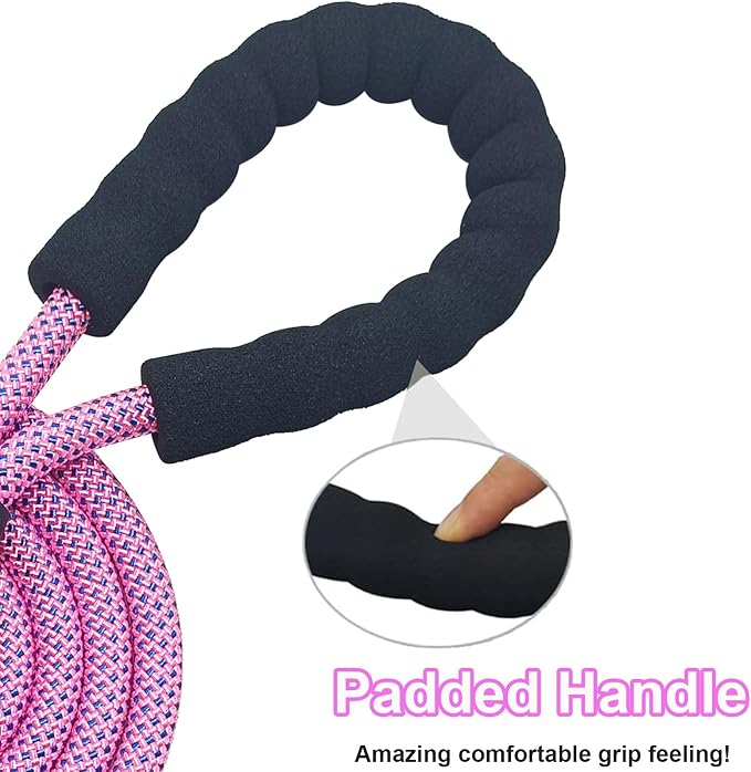 MayPaw Heavy Duty Rope Dog Leash, 6/8/10FT Nylon Pet Leash, Soft Padded Handle Thick Lead Leashes for Large Medium Dogs Walking Training Roaming (Pink-Blue dot, 1/2" * 10')