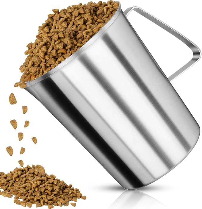 8 Cup Dog Food Scoop 304 Stainless Steel Dog Food Measuring Cups for Cat or Bird Pet Foods, Injection Molded and Dishwasher Safe (8 Cup)