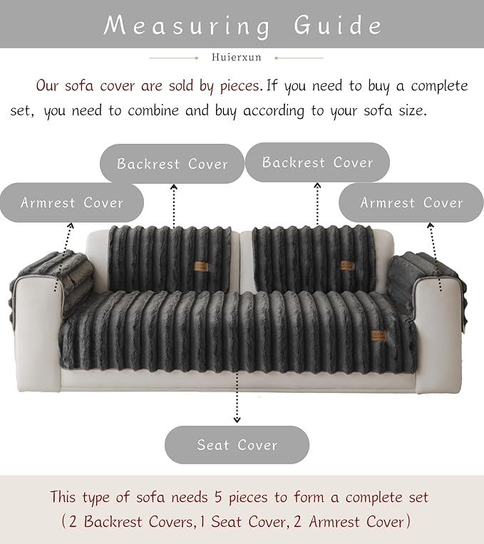 Fuzzy Rabbit Plush Sofa Cover Thick Soft Fur Sectional Couch Cover Furry Fluffy Cushion Cover Non-Slip Sofa Slipcovers Vertical Stripe Furniture Protector for Dogs Cats(Dark Grey,28"x47")