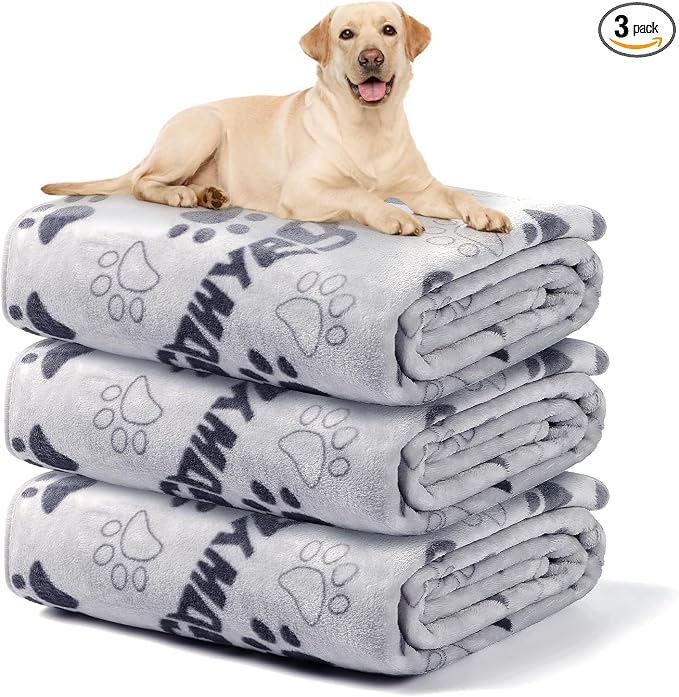 Soft Dog Blankets for Large Dogs & Cat Flannel Blanket Washable, 1 Pack 3 Premium Pet Mat Throw Cover for Kennel Crate Bed, Cute Paw Pattern,Gifts Puppy Essentials,41x31 inch,Grey