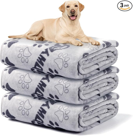 Soft Dog Blankets for Large Dogs & Cat Flannel Blanket Washable, 1 Pack 3 Premium Pet Mat Throw Cover for Kennel Crate Bed, Cute Paw Pattern,Gifts Puppy Essentials,41x31 inch,Grey