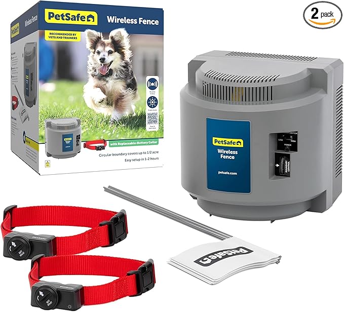 PetSafe Wireless Containment Fence for 2 Dogs - No Wire to Bury - Covers Acre Yard - for Dogs 5 Lb. and Up - from the Parent Company of Invisible Fence Brand