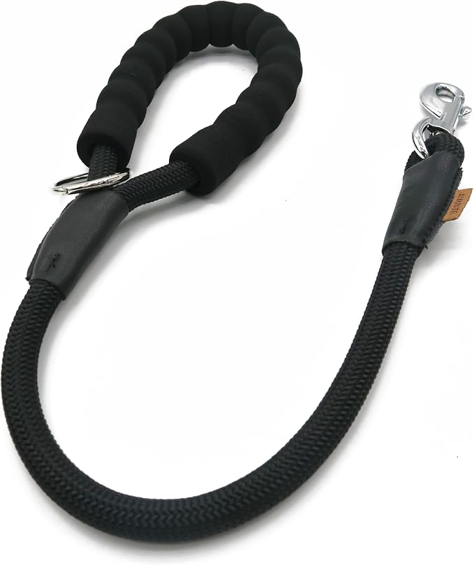 Dog Leash, Braided Rope Traction – Walking Training Lead for Medium/Large Dogs ((1/2") x 2FT, Black)