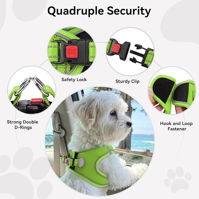 Joytale Small Dog Harness, Breathable Mesh Step-in Vest, Reflective Soft Padded Harnesses for Cats, Puppies and Extra Small Dogs, Green, XXS
