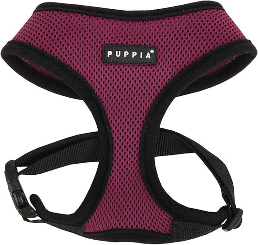 Puppia Soft Dog Harness No Choke Over-The-Head Triple Layered Breathable Mesh Adjustable Chest Belt and Quick-Release Buckle, Purple, Medium