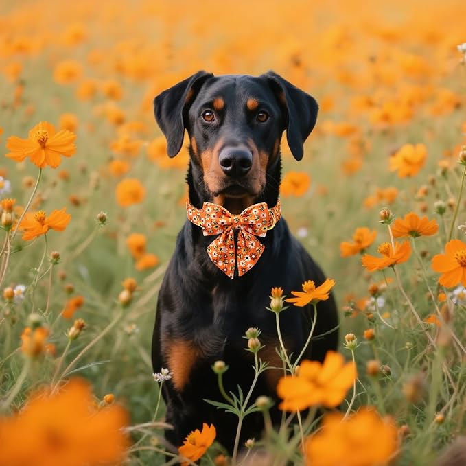 Unique style paws Cartoon Dog Collar with Bowtie Autumn Halloween Puppy Collar with Bee Daisy for Small Medium Large Boys Girls Dogs