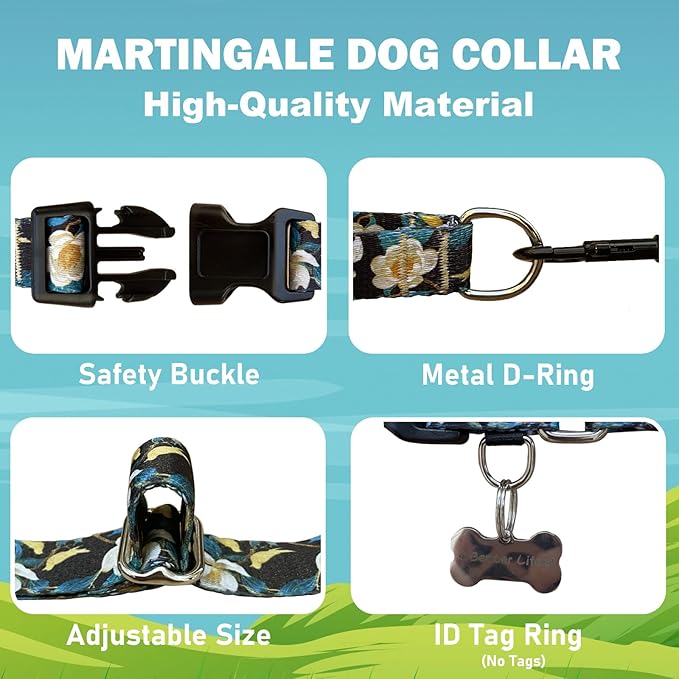 Martingale Collar for Dogs Floral Dog Collars for Small Medium Large Dogs with Buckle Adjustable Soft Nylon Dog Collar (Luxury Golden Flowers, Small)