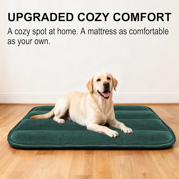 pobopobo Dog Crate Pad, Ultra Soft & Anti-Slip Kennel Mat, Secure Fit for Metal Crates & Dog Cages, Washable Cozy Bed for Small Medium Large Dogs (Green, L(34"*20"*1.5"))