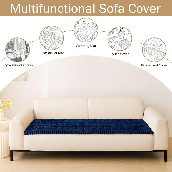 hyha Couch Cover for Dogs Washable, Non Slip Thick Flannel Sofa Protector, Pet Friendly Plush Furniture Cover for Sectional Sofa & Loveseat (Navy, 27.6" x 70.9")
