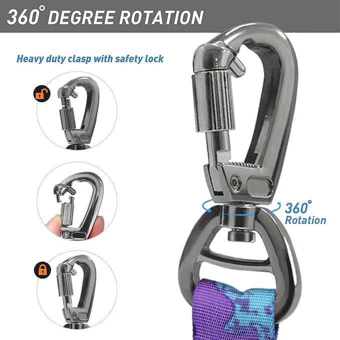 Hotsky Tactical Dog Leash Heavy Duty for Medium Large Dogs that Pull,4-6Ft Strong Bungee Shock Absorbing No Pull Dog Leash with Padded Double Handle and Car Seatbelt,Purple Camo