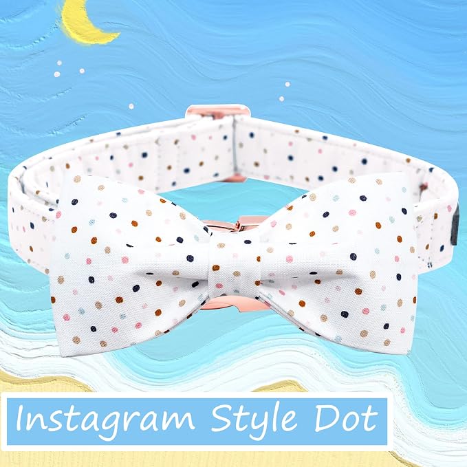 Elegant little tail Dog Collar with Bow, Dot Pattern Soft Comfy Bowtie Dog Collar Adjustable Pet Gift Collars for Small Medium Large Dogs