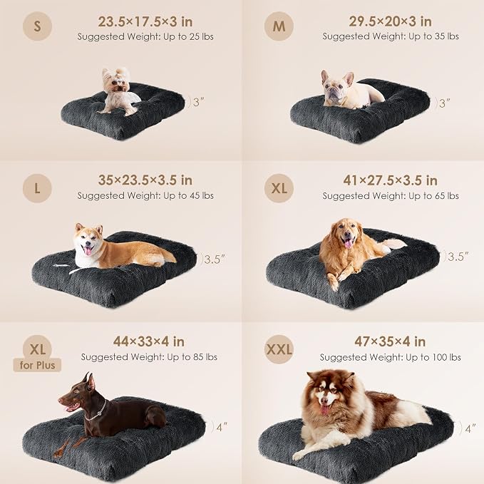 EHEYCIGA Fluffy XXL Dog Crate Pad, Plush Faux Fur Bed for Extra Large Dogs, Calming Anti Anxiety XXL Dog Bed, Washable Soft Warm Mat with Non-Slip Bottom, Dark Grey