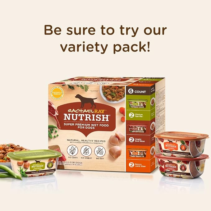 Nutrish Wet Dog Food Chicken Muttballs with Carrots, Rice Pasta & Spinach, No Corn, Wheat or Soy, 8 oz. Tub (Pack of 8) (Rachael Ray)