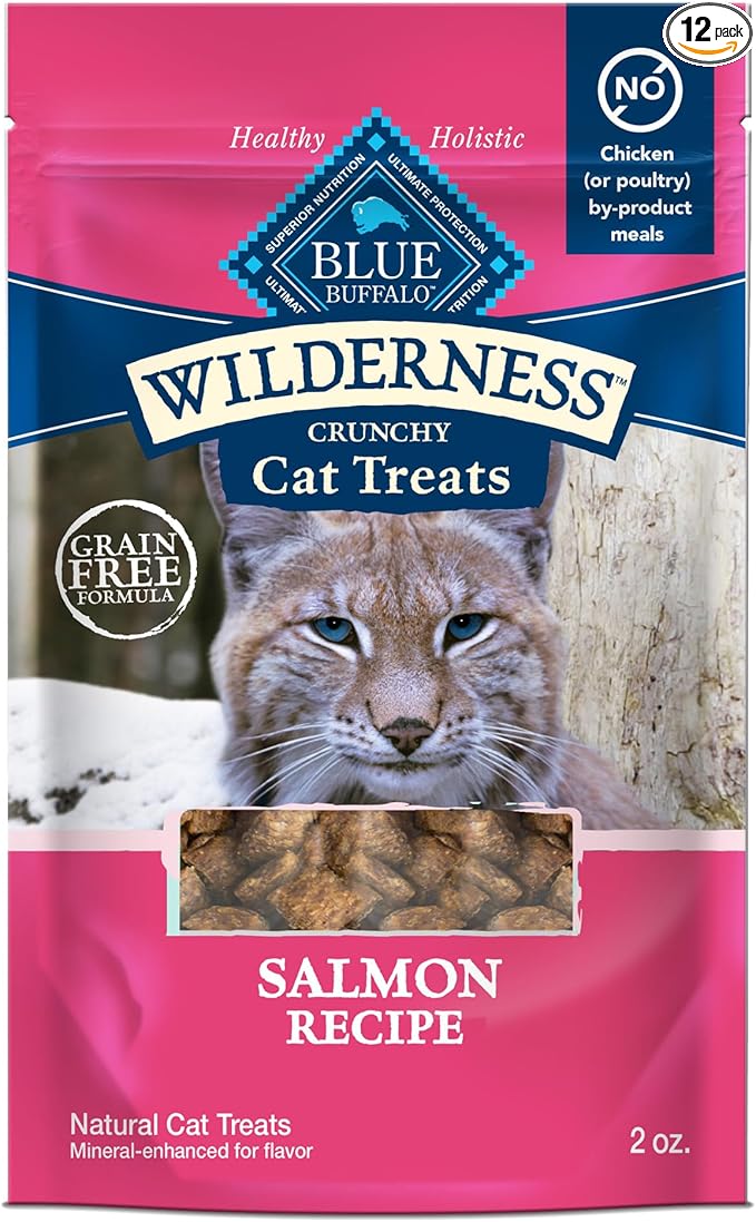 Blue Buffalo Wilderness High Protein Crunchy Cat Treats, Made with Natural Ingredients, Tasty Salmon Flavor, 2-oz Bag (Pack of 12)