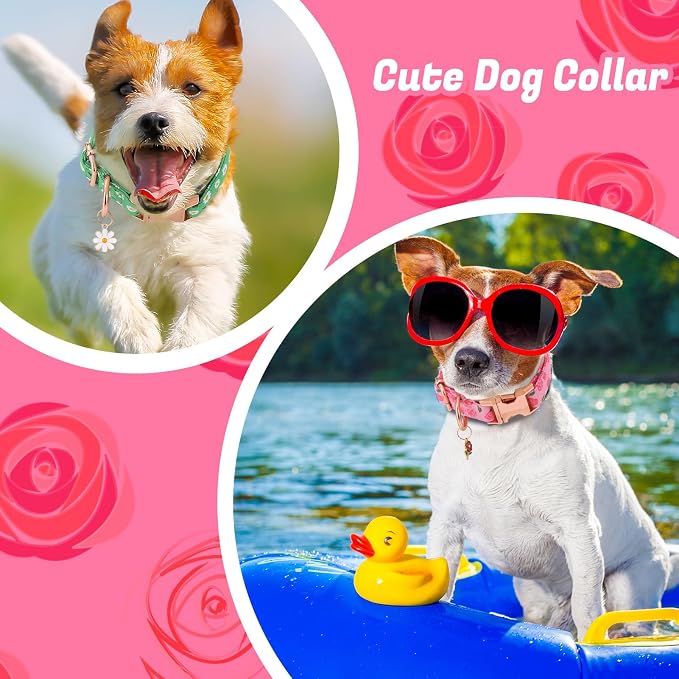 3 Pack Floral Dog Collars for Medium Dogs Pink Dog Collar with Flower Pendant for Girl Female Dogs Adjustable Pet Collars (12-18.9 inch)