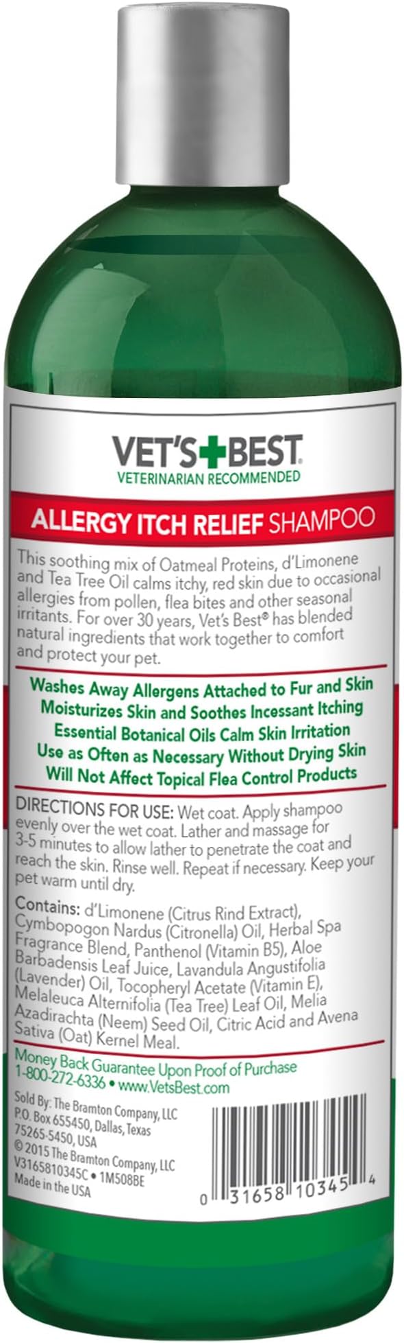 Vet's Best Allergy Itch Relief Dog Shampoo, Oatmeal Dog Shampoo for Itchy Skin, Cleans and Relieves Discomfort from Seasonal Allergies, Anti Itch Dog Soap, 16 Oz