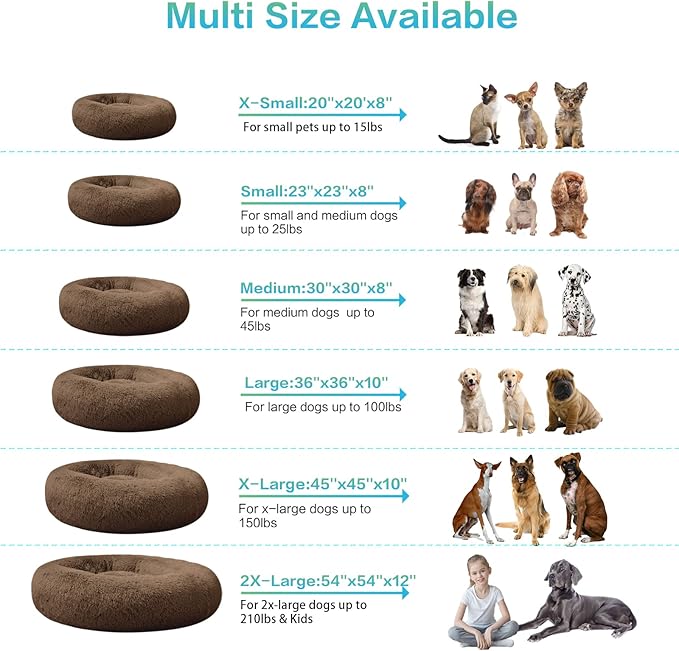 SAVFOX 30 inches Calming Donut Dog Bed - 3X Durable Plush Faux Fur, Machine Washable & Non-Slip, Fits up to 45 lbs, Brown