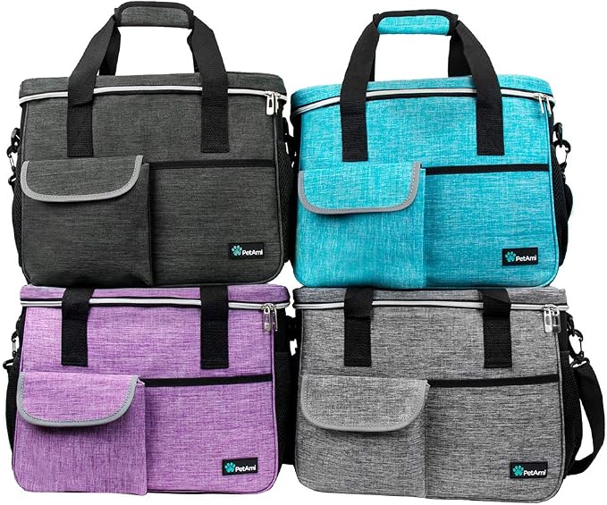 PetAmi Dog Travel Bag Organizer, Pet Travel Kit with 2 Food Containers & 2 Collapsible Dog Bowls, Pet Supplies Tote with Luggage Sleeve, Weekend Road Trip Camping Essentials, Dark Gray, Medium