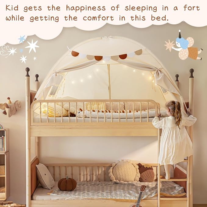 Sherilyn Twin Bed Toddler Canopy Bed Kids Tents Indoor Dream Playhouse Tent on Bed Bunk Privacy Space Blackout Sleeping Tents Portable Drafty Room Floor Bed Tents for Boys Girl Birthday, House Gift
