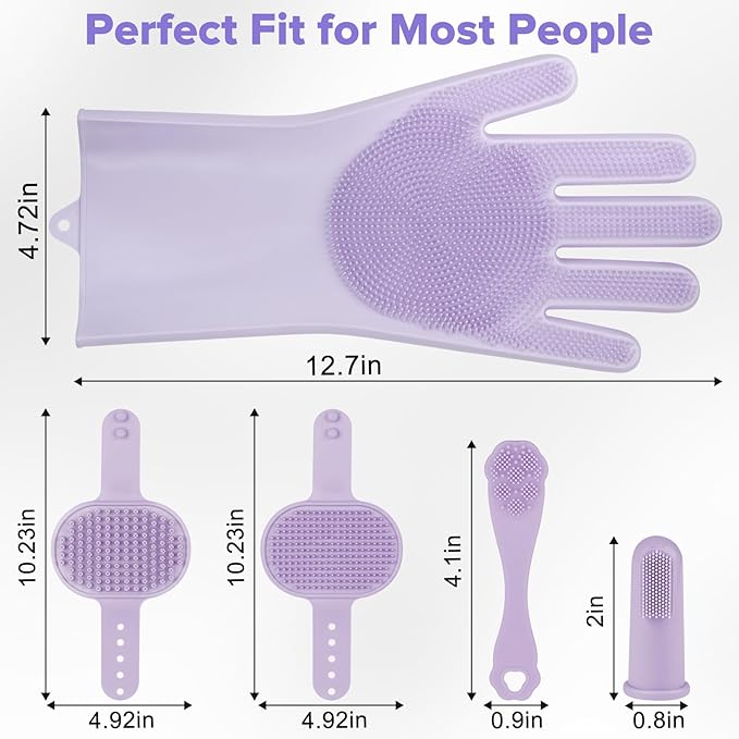 Augwind 6PCS Pet Grooming Kit for Dogs, Cats and Horses | Dog Washing Gloves | Cleanroom Gloves | Dog Bath Brush | Dog Bath Gloves | Dog Shampoo Brush | Dog Bath Supplies (Purple)