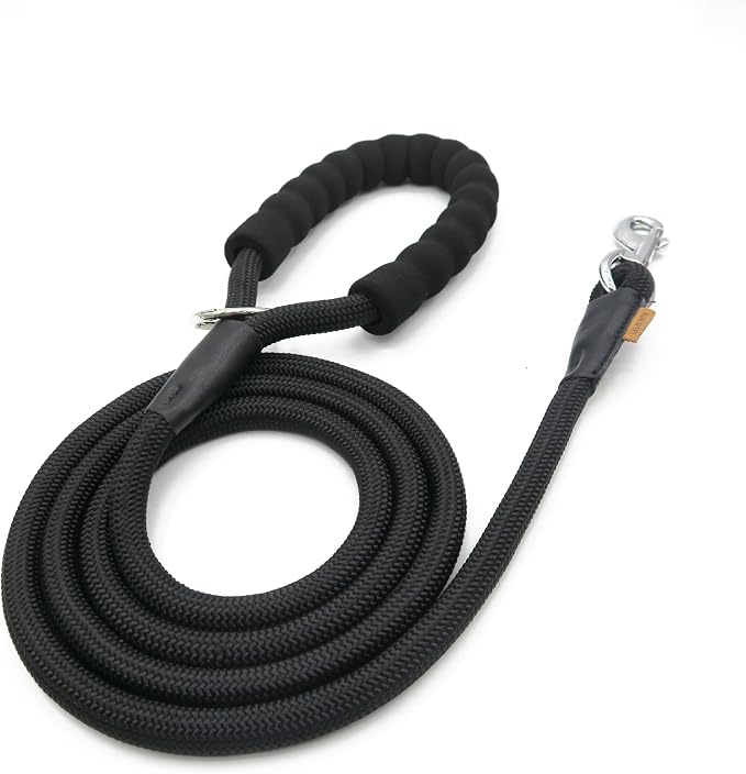 Dog Leash, Braided Rope Traction – Walking Training Lead for Medium/Large Dogs ((1/2") x 6FT, Black)