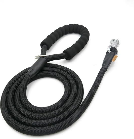 Dog Leash, Braided Rope Traction – Walking Training Lead for Medium/Large Dogs ((1/2") x 6FT, Black)