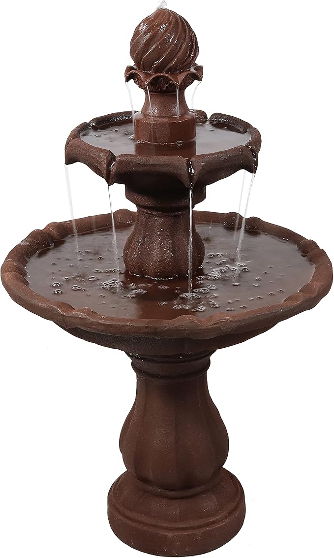 Sunnydaze 35" Solar 2-Tier Outdoor Water Fountain - Garden Water Feature with Battery Backup and Pump - Rust