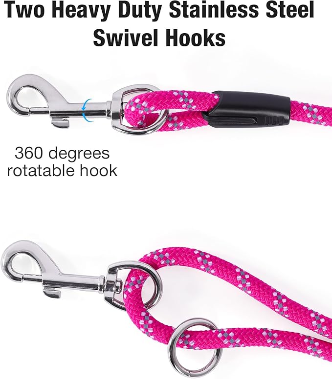 Long Dog Leash for Dog Training 20FT, Heavy Duty Dog Lead for Large Medium Small Dogs Outside Walking, Playing, Camping, or Yard,Hot Pink