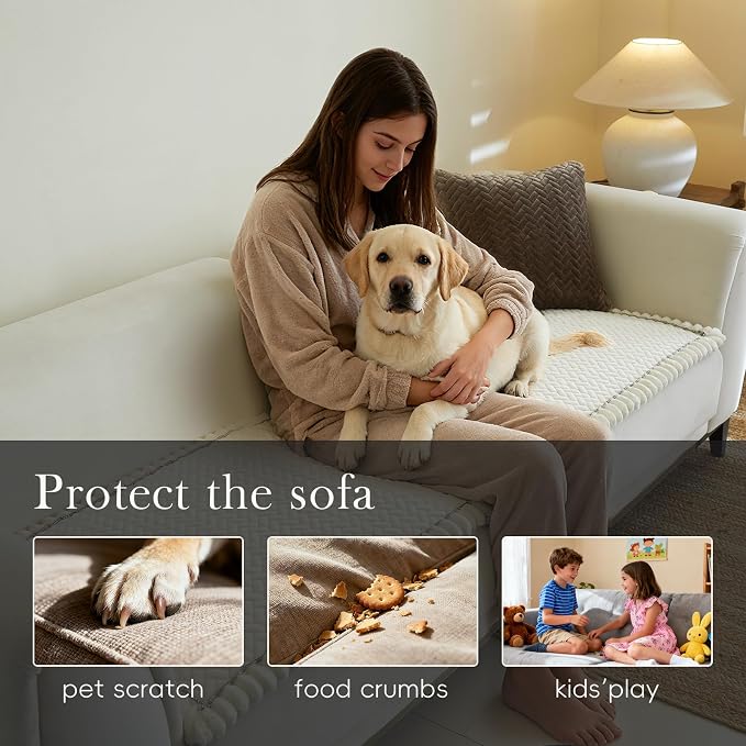 Herringbone Couch Cover for Dogs - Large Silicone Particles Non Slip Pet Sofa Protector Thick Soft Furniture Mat for Dogs Cats Washable Heavy Duty Slipcover for 3 Cushion Couch, Sectional