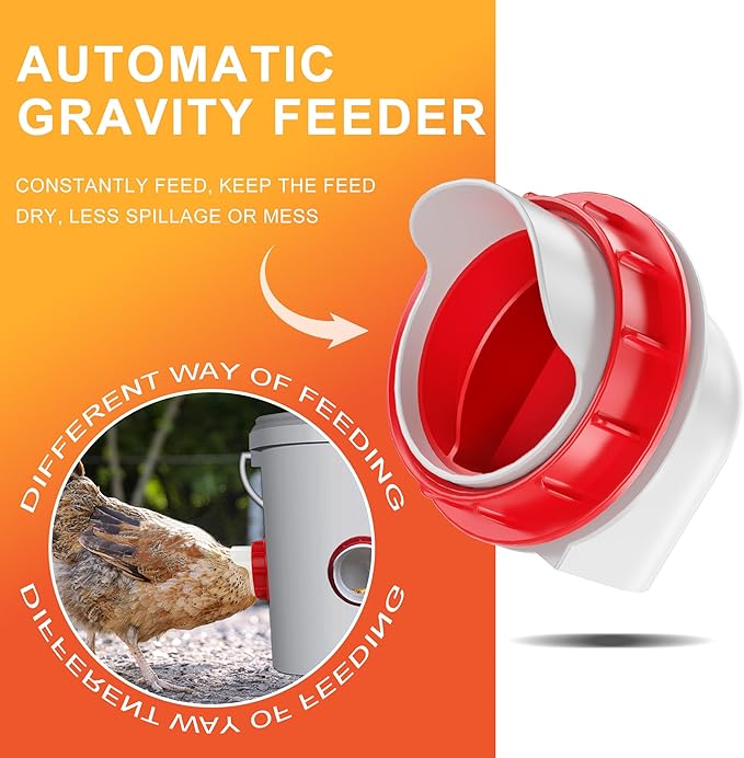 ZenxyHoC Chicken Feeders No Waste, DIY Automatic Poultry Feeder 6 Ports 1 Hole Saw with Covers Gravity Feed Kit for Buckets Barrels Bins Troughs