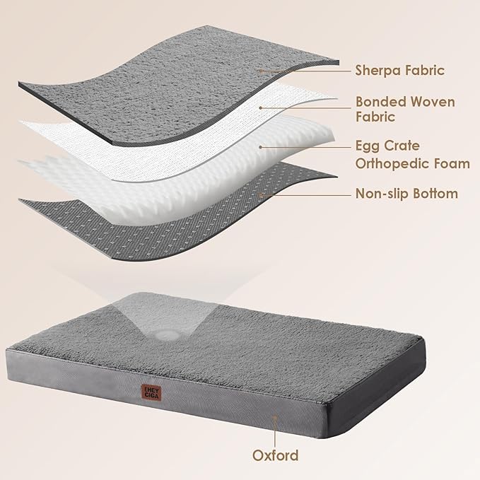 EHEYCIGA Orthopedic Dog Beds for Dogs with Removable Washable Cover for Crate,Grey, 36x27
