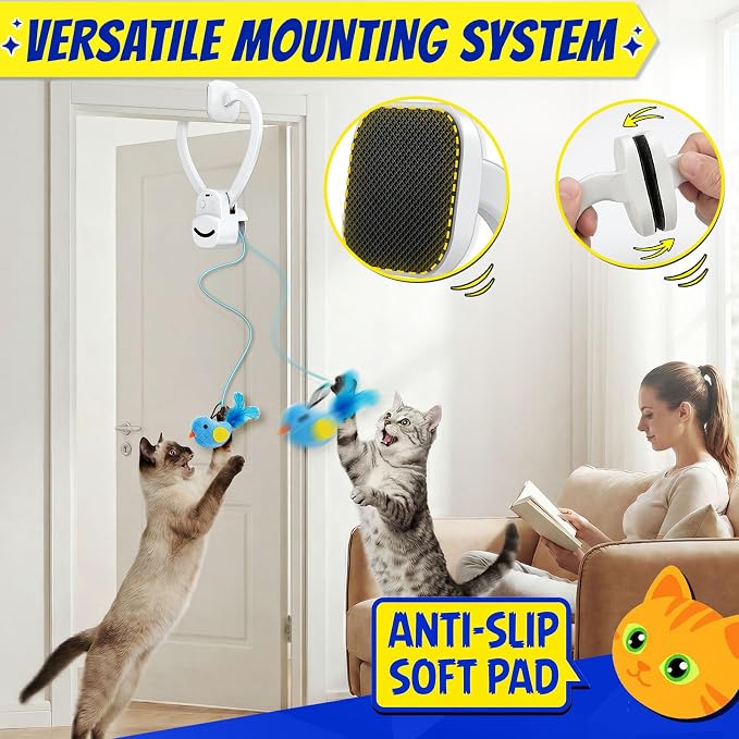 CATPICK Interactive Cat Toys for Indoor Cats - Automatic Flying Bird & Mouse Doorway Hanging Toy, USB Rechargeable Electric Kitten Toy for Hunting Instinct, Enrichment & Exercise, 2 Birds & 1 Mouse